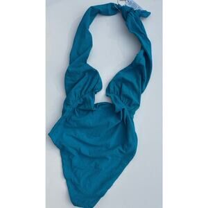 JMP The Label Santorini Recycled Nylon Halter One-Piece Swimsuit, Teal – Large